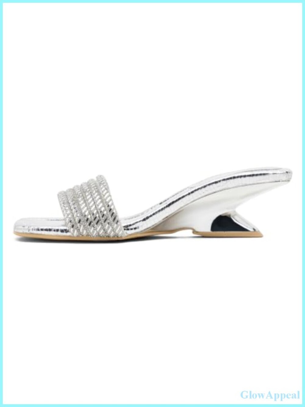 Rhinestone Slip On Heel Sandals Low Block Heel Square Toe Wedding Party